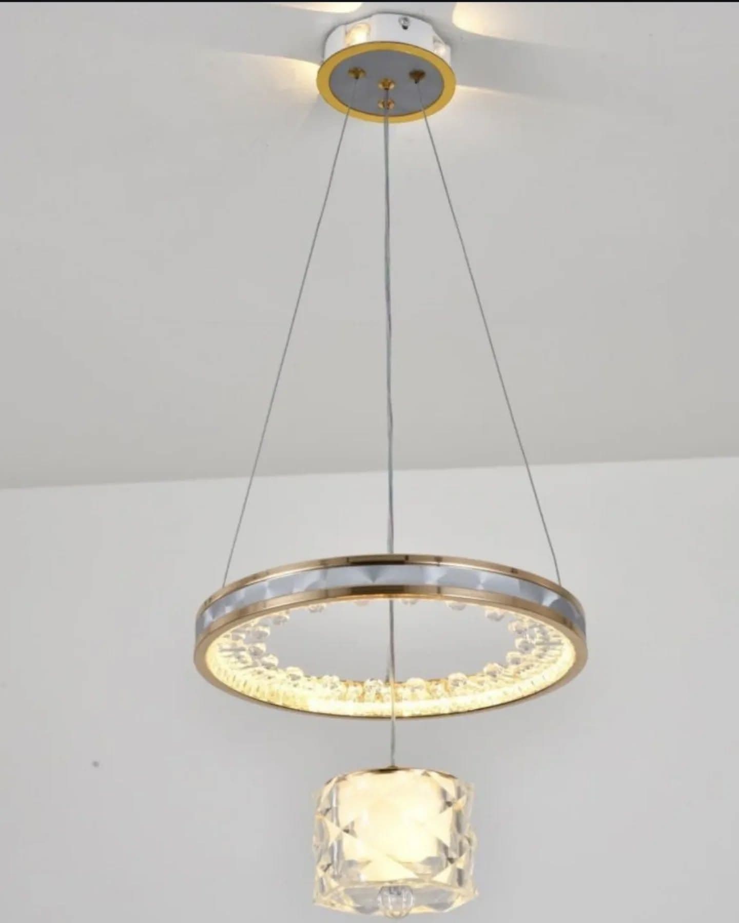 Modern Gold Crystal Ring Pendant Light