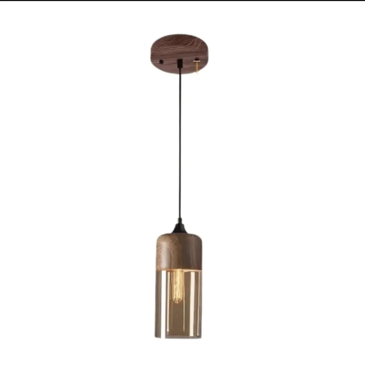 Minimalist Brown Wooden Finish Glass Pendant Light