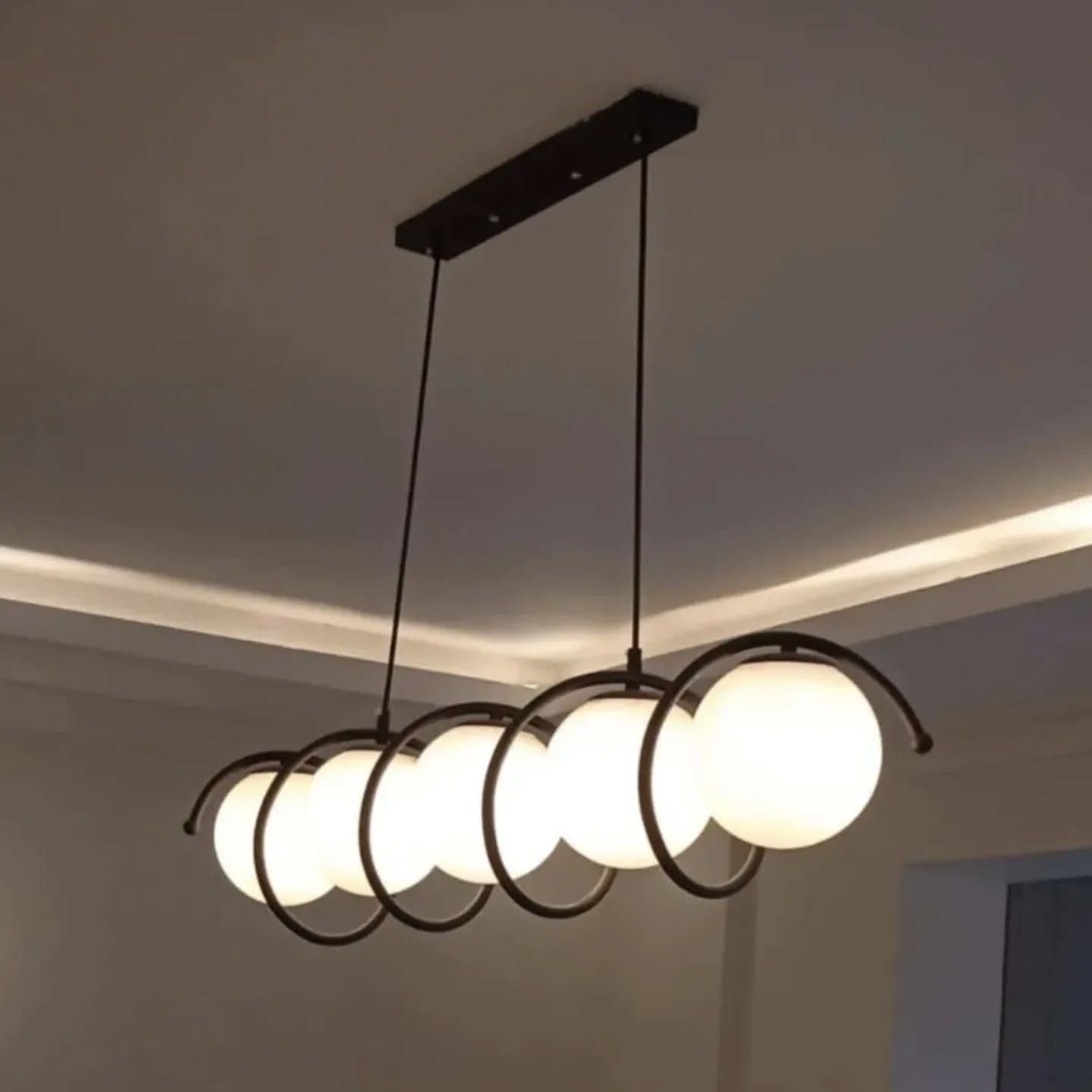 Modern Black Glass Globe Pendant Light - Linear 5-Light Fixture