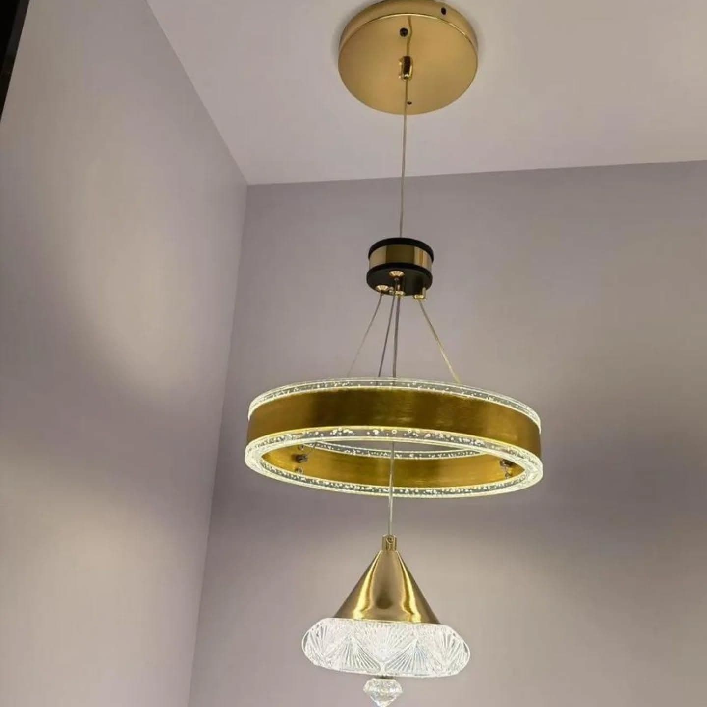Modern Gold Crystal Ring Pendant Light
