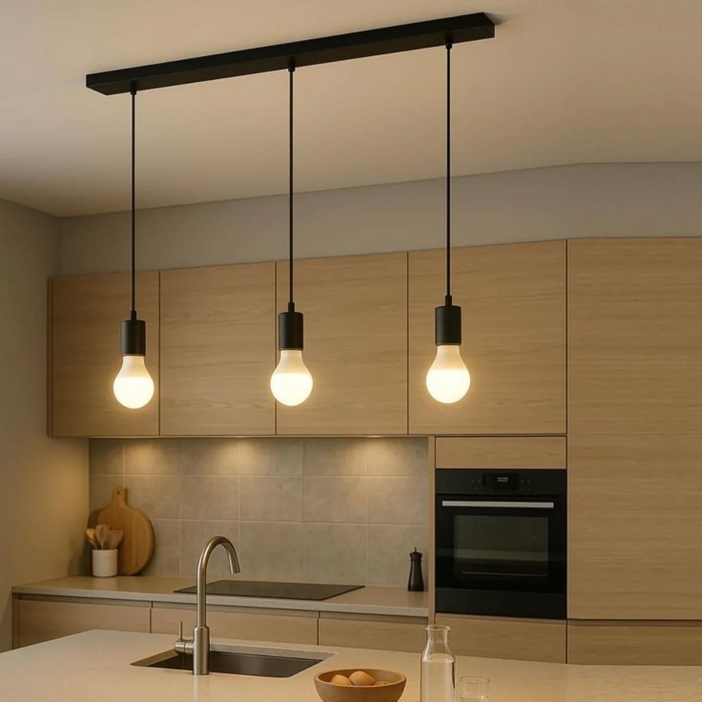 Modern Matte Black Three-Light Linear Pendant