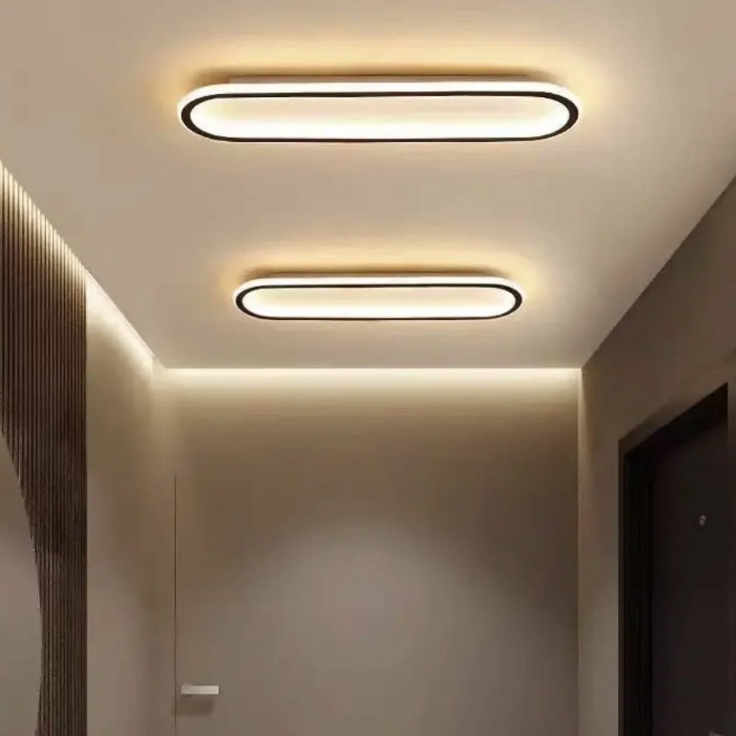 Modern Black Oval LED Ceiling Light - Minimalist Hallway Fixture