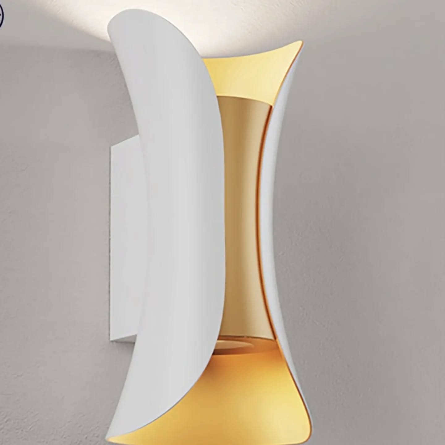 Modern White and Gold Curved Wall Light with Dual Light Output