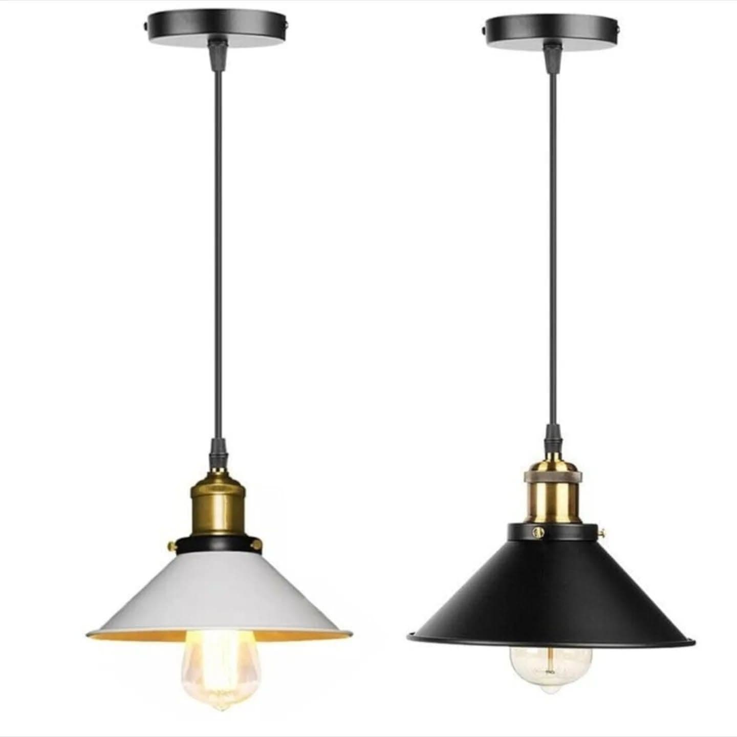 Industrial White and Brass Cone Pendant Light