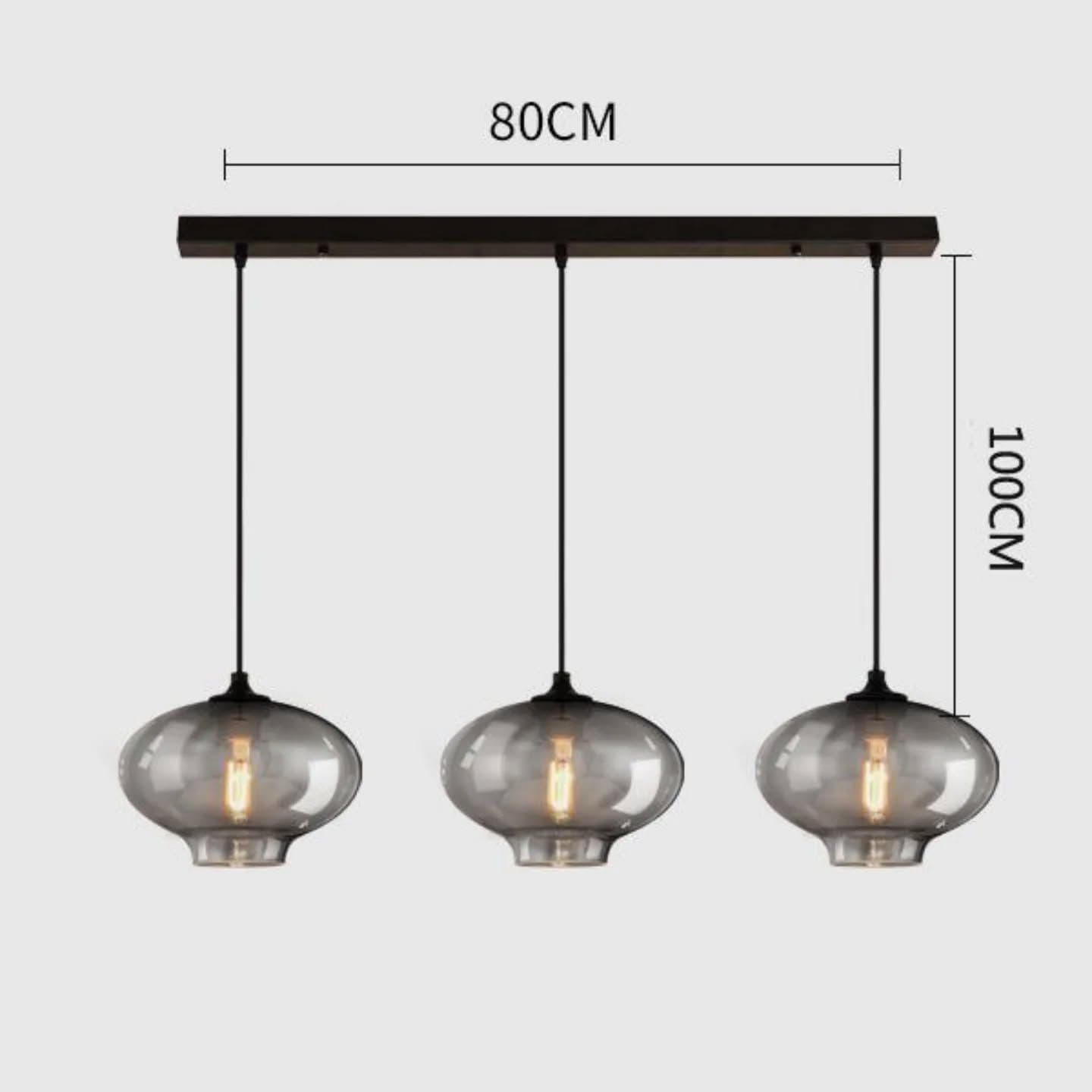 Modern Smoky Gray Three-Light Glass Pendant Light