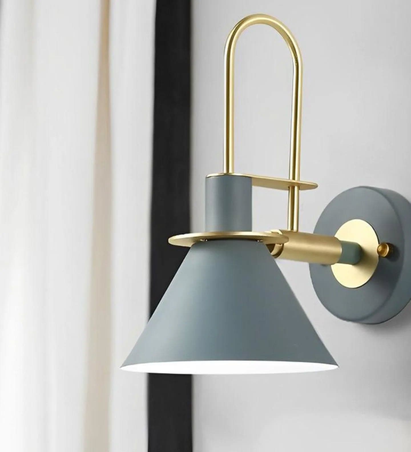 Modern Grey and Gold Cone Shade Wall Light