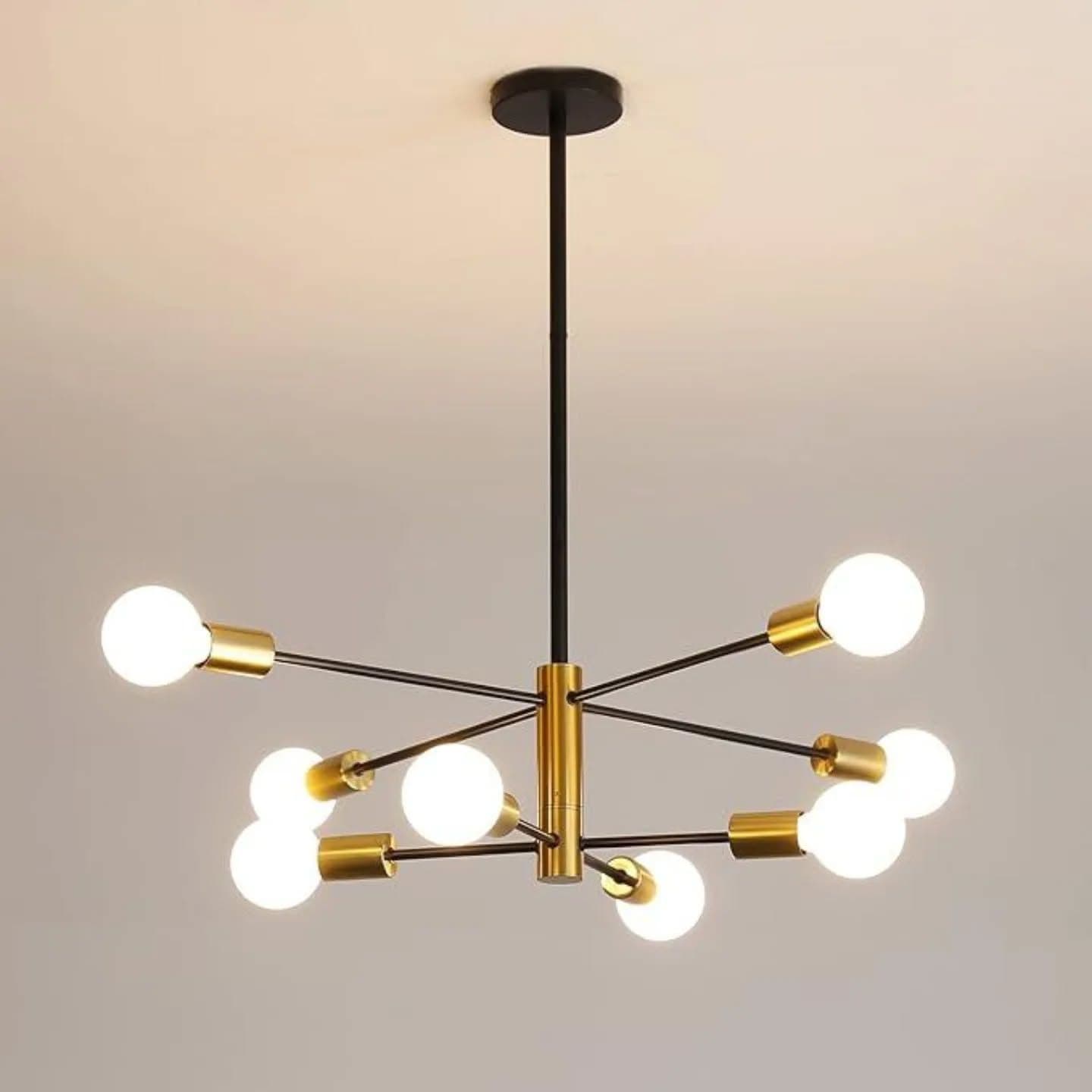 Modern Black & Gold Geometric 8-Arm Chandelier