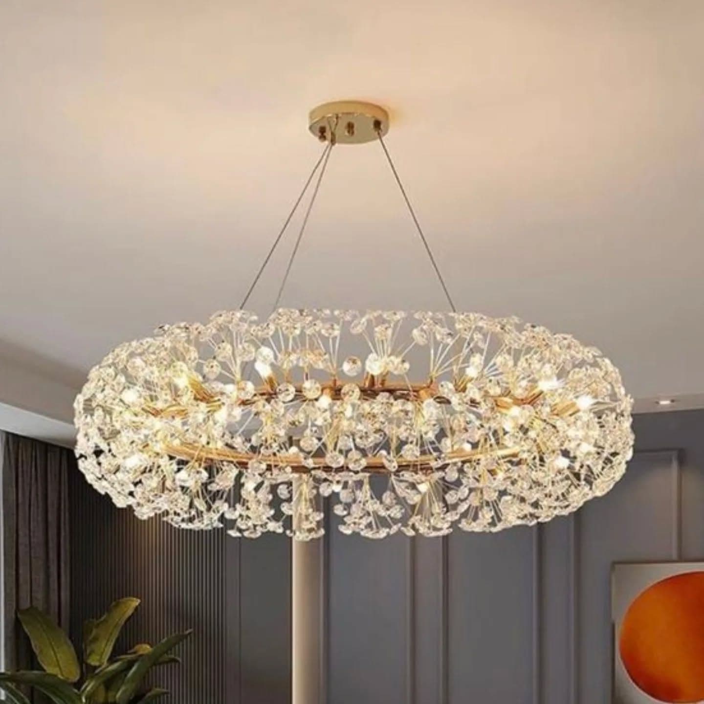 Luxurious Oversized Gold Crystal Chandelier