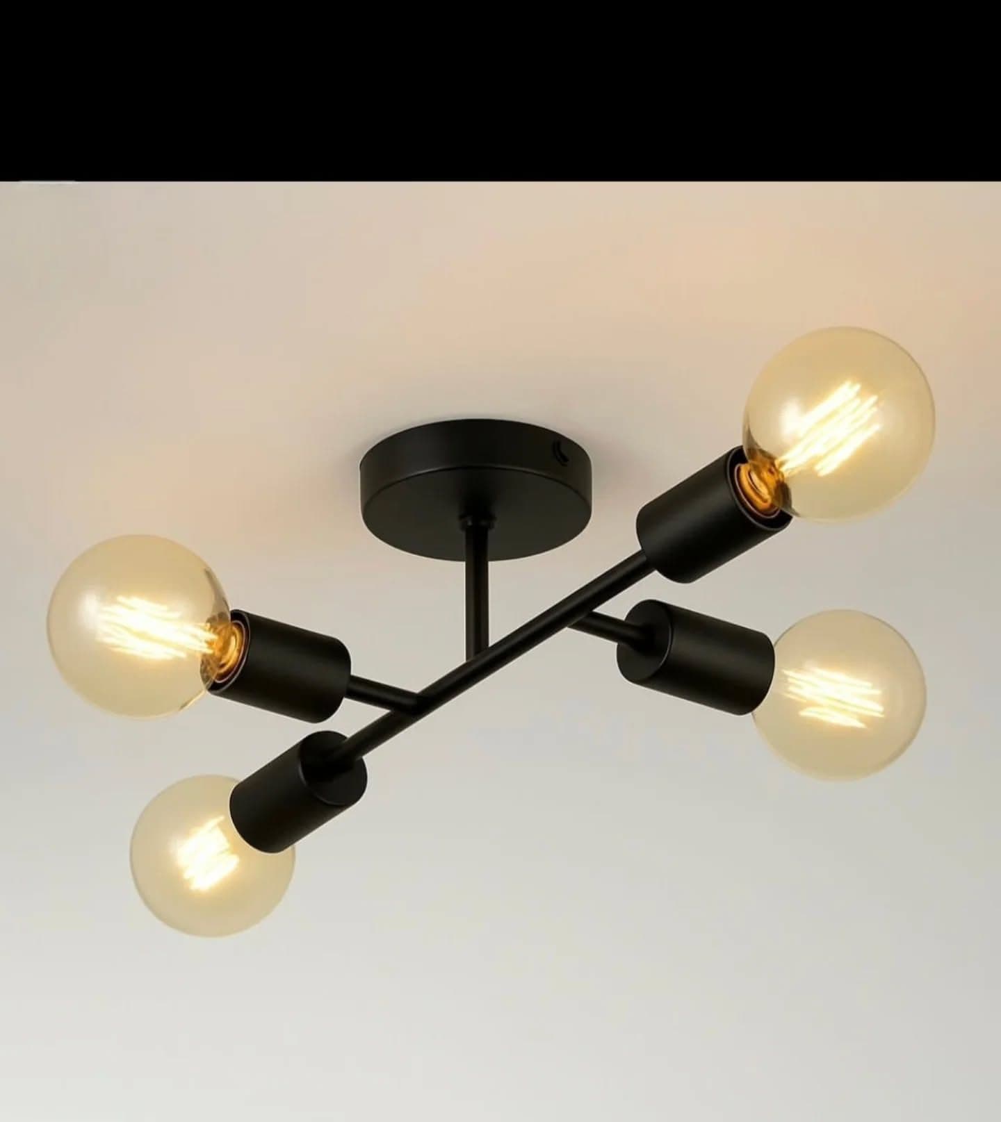 Modern Matte Black Four-Arm Flush Mount Chandelier