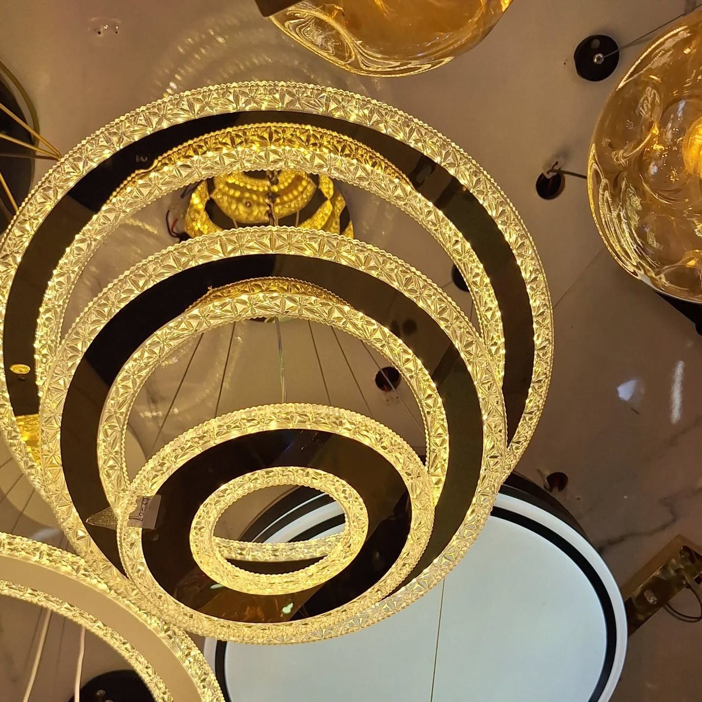 Luxury Oversized 3-Ring Gold and Black Crystal Chandelier