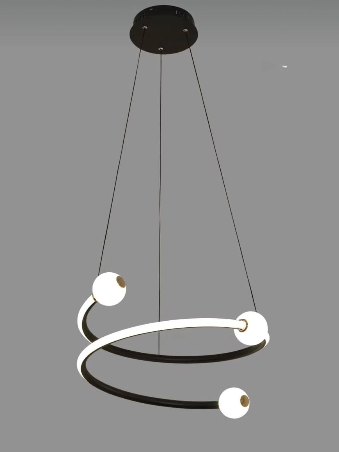 Modern Black & Gold Spiral Pendant Light with LED Orbs