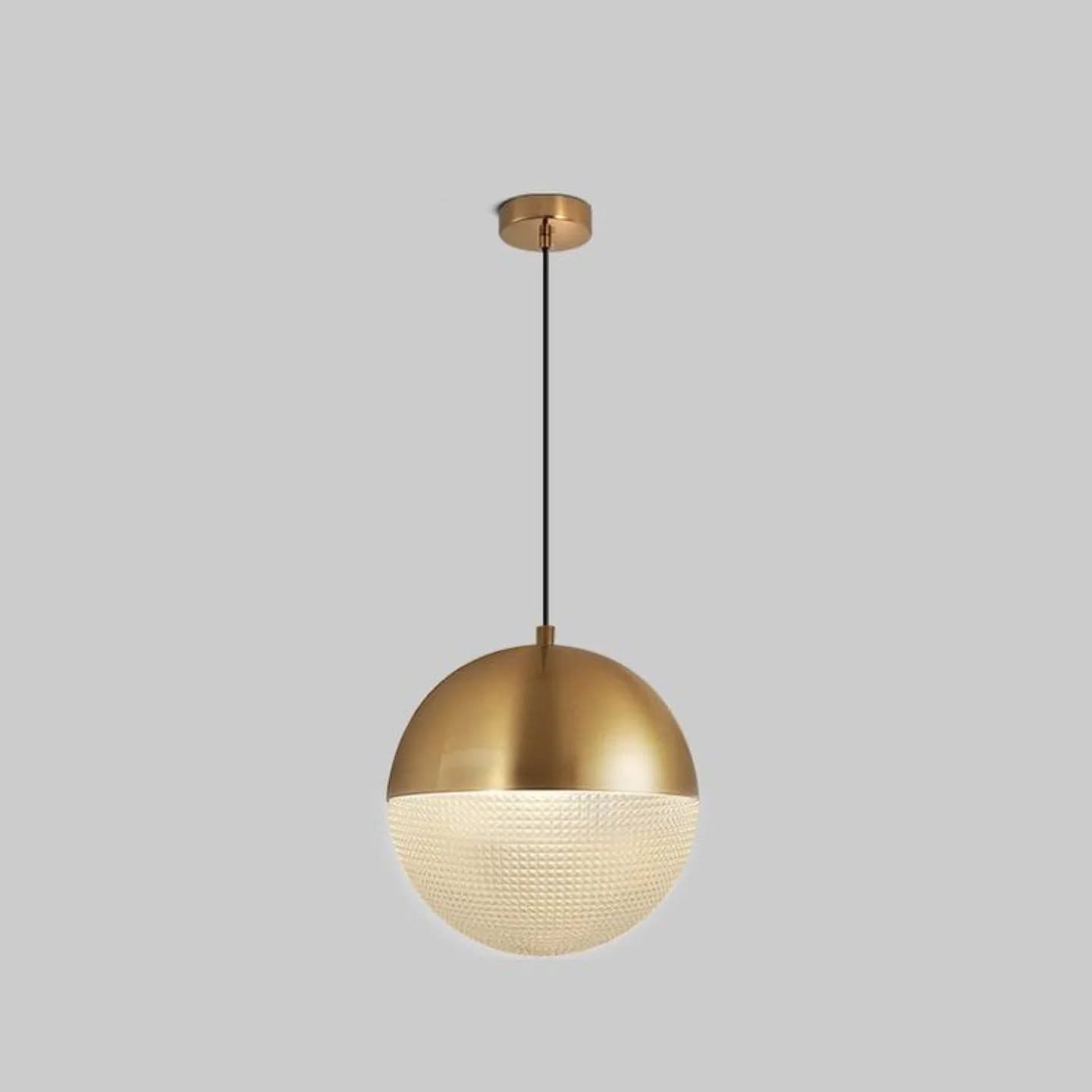 Modern Gold Brass and Textured Glass Pendant Light