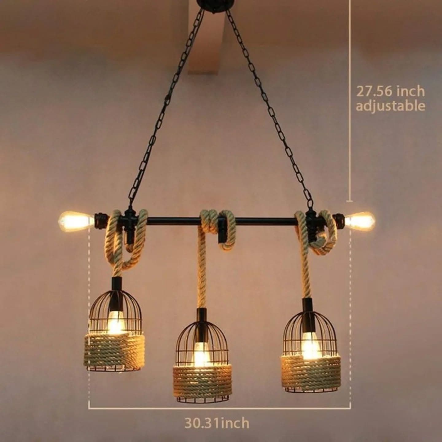 Industrial Black Metal Rope-Accent Chandelier