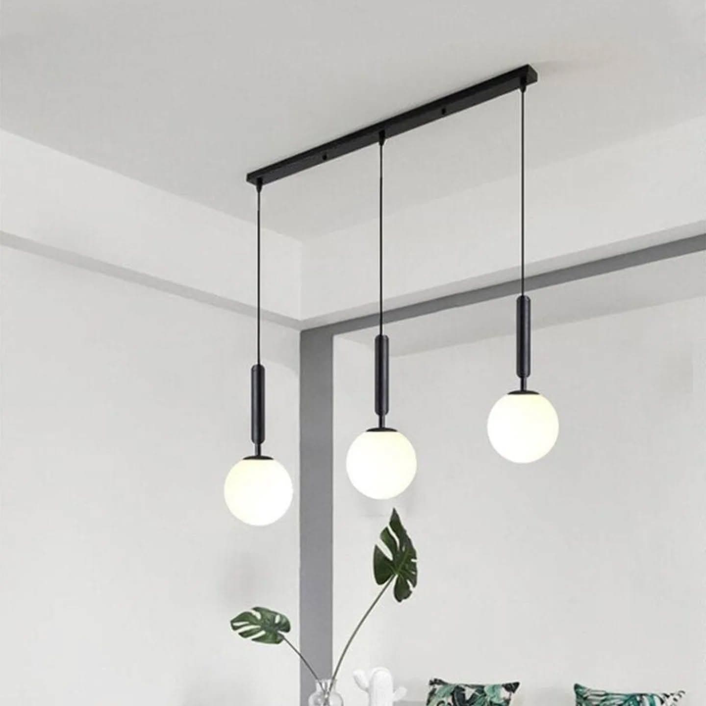 Modern Matte Black 3-Light Linear Pendant with Globe Shades