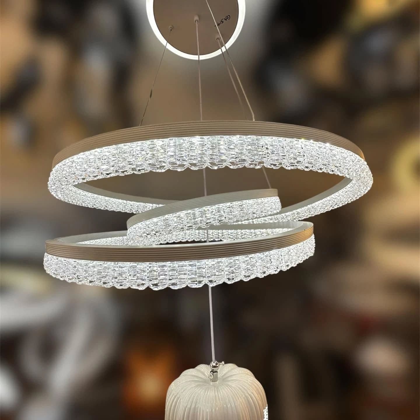 Modern Silver Crystal Multi-Ring Chandelier with Integrated LEDs