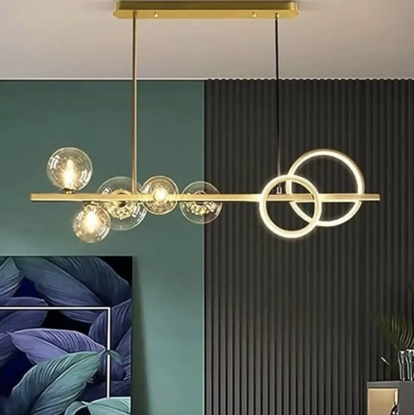 Modern Gold Linear Pendant Light with Glass Globes