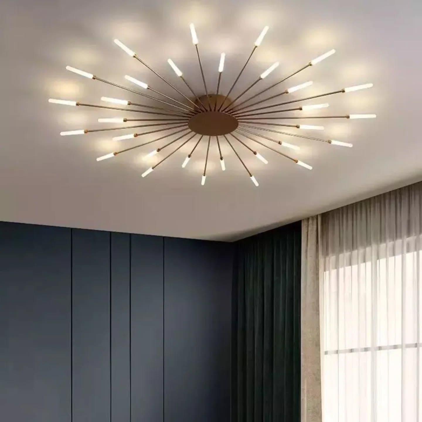 Modern Gold Starburst LED Chandelier for Low Ceilings