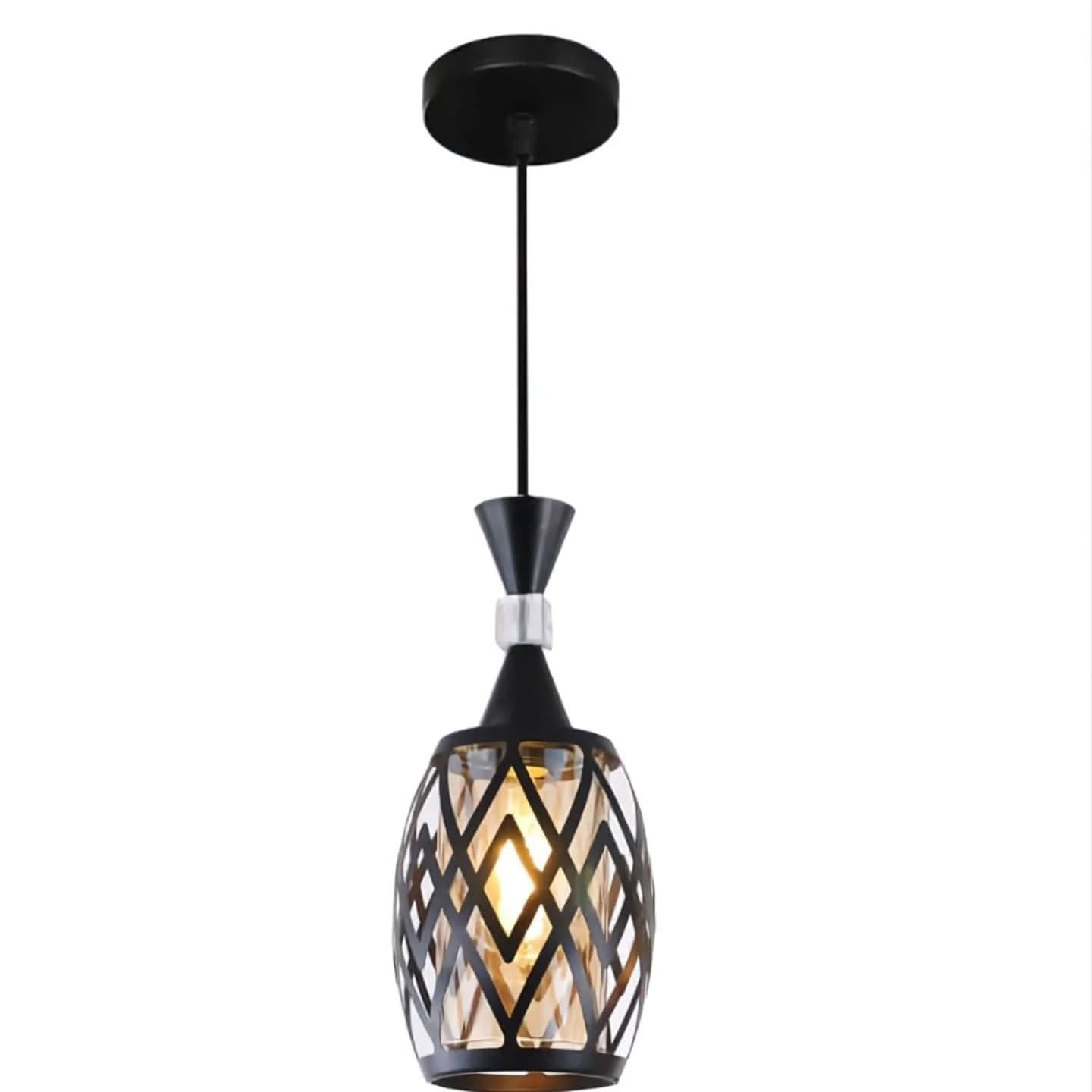 Modern Black Geometric Pendant Light with Crystal Accent