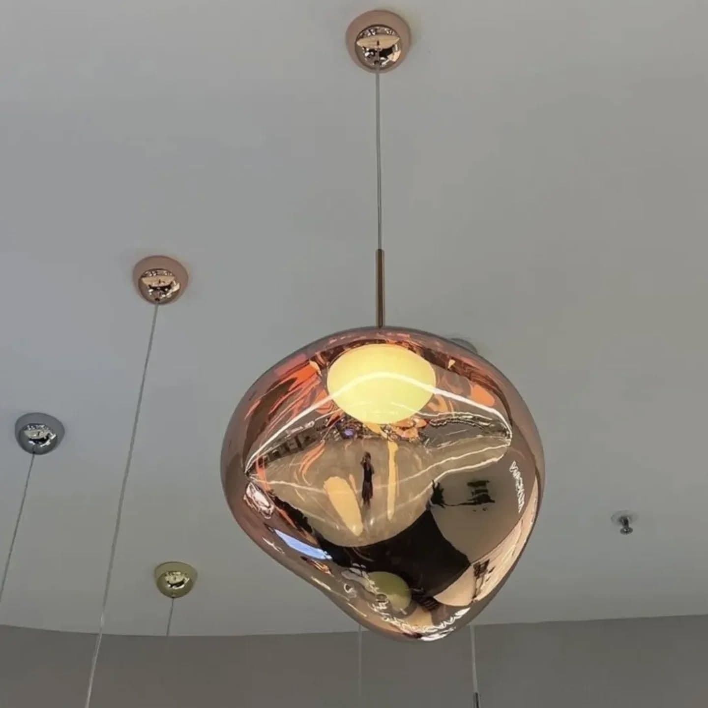 Modern Rose Gold Molten Glass Pendant Light - Large