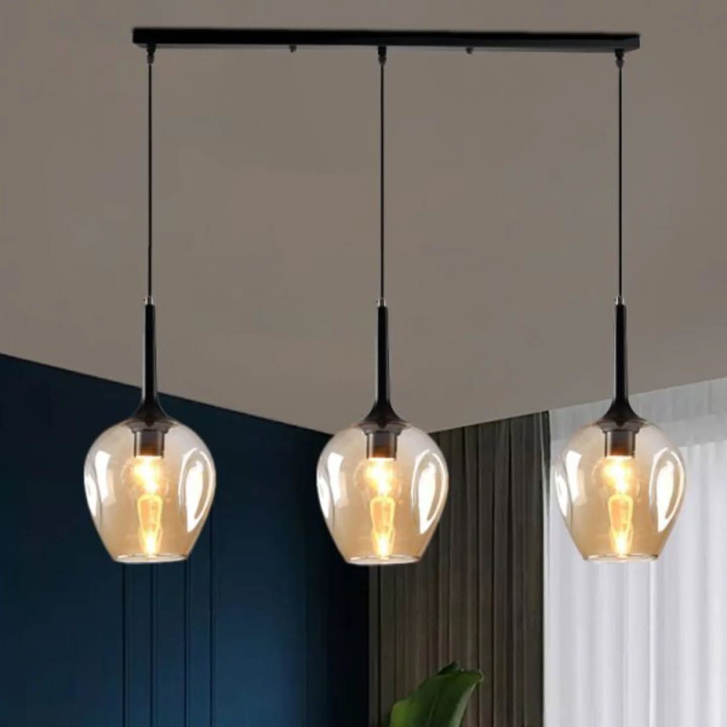 Modern Amber Glass Three-Light Pendant Light