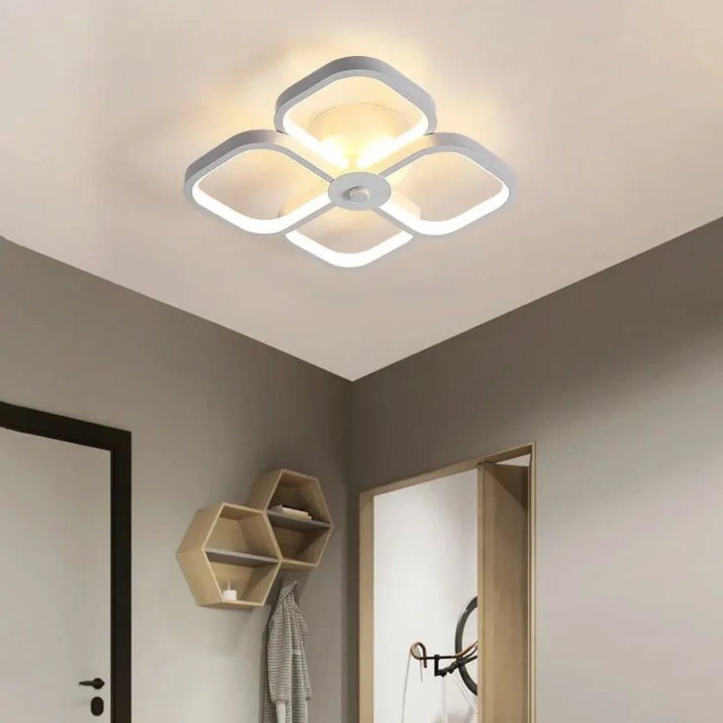 Modern White Geometric LED Chandelier - Four-Petal Design