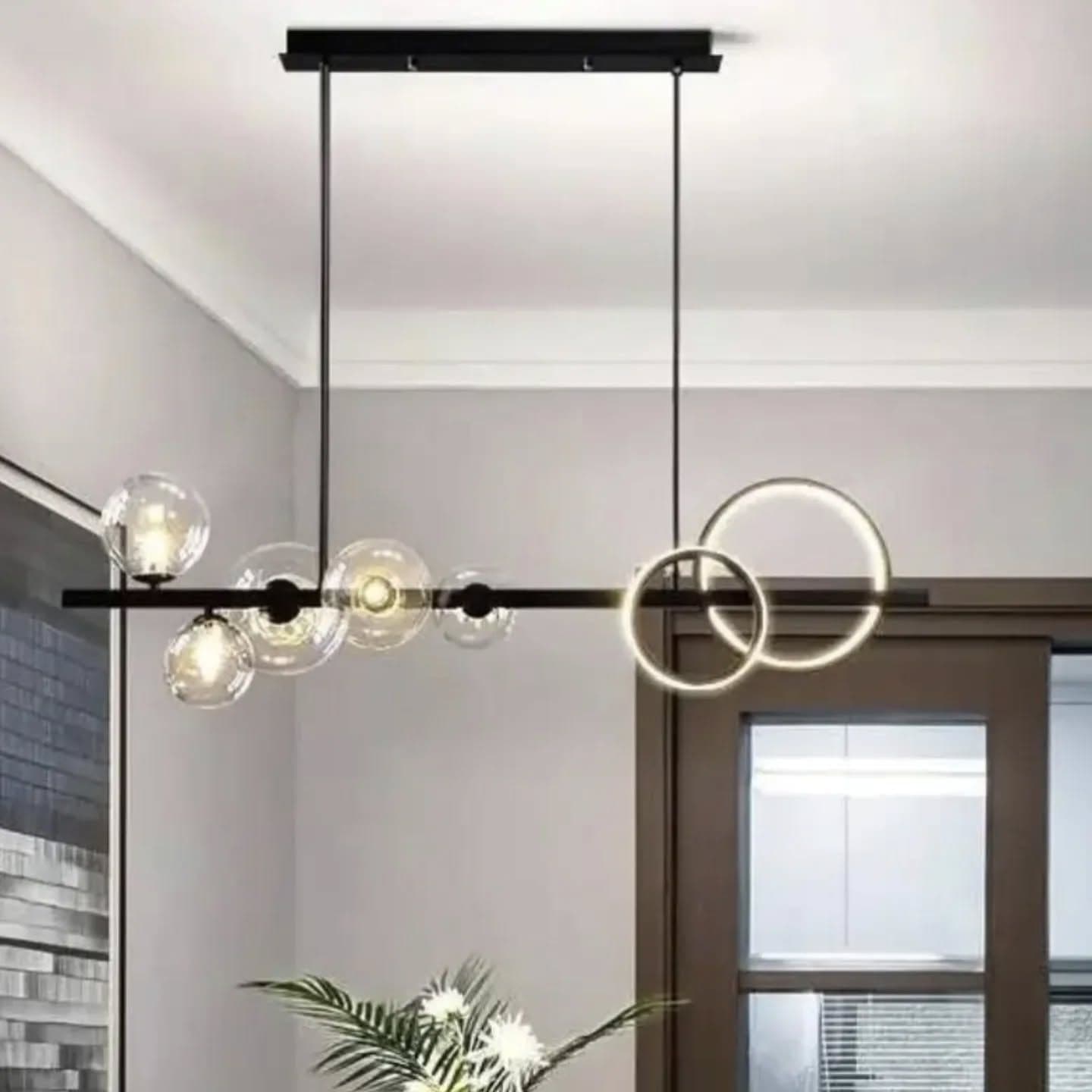 Modern Black Minimalist Globe Chandelier with LED Rings