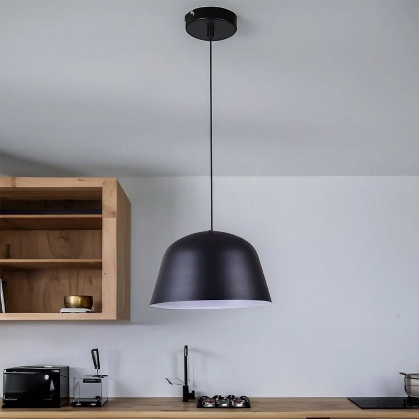 Modern Matte Black Domed Pendant Light
