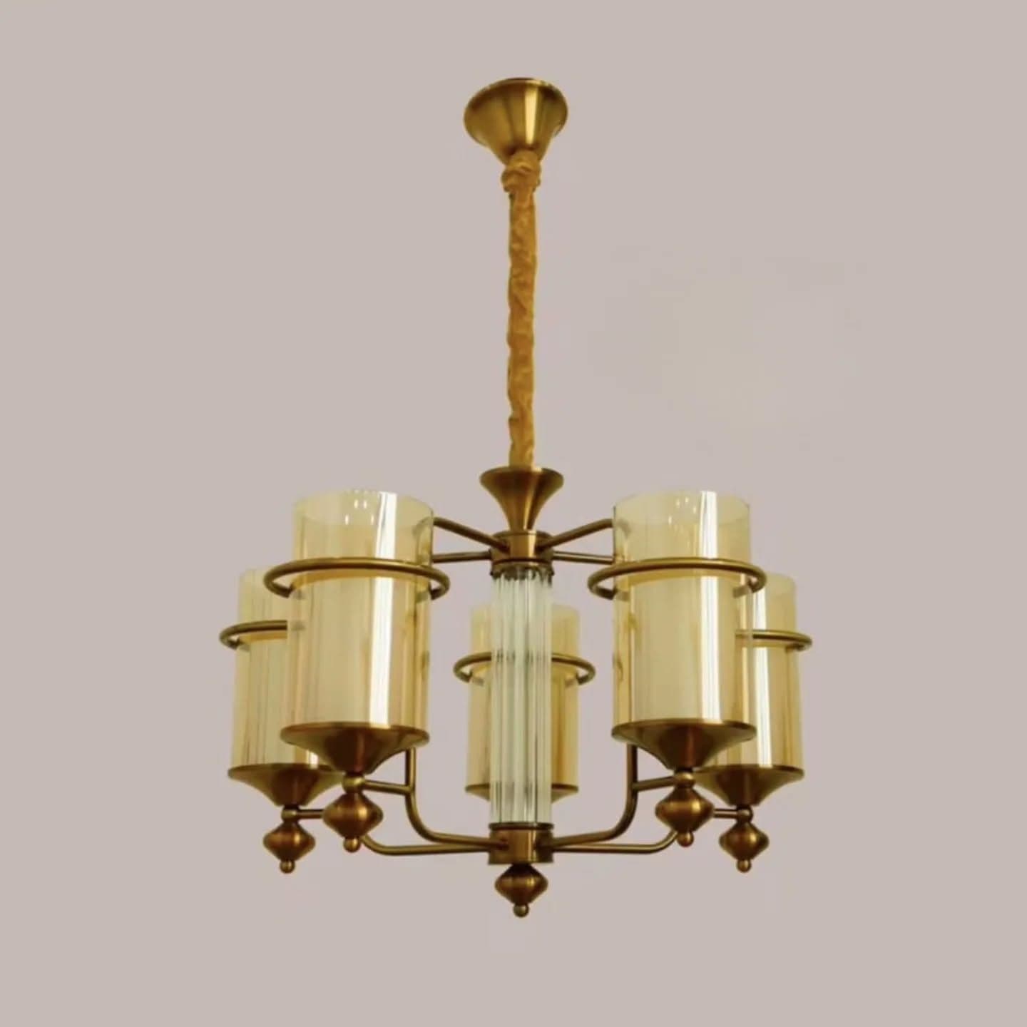 5-Arm Traditional Gold Glass Chandelier