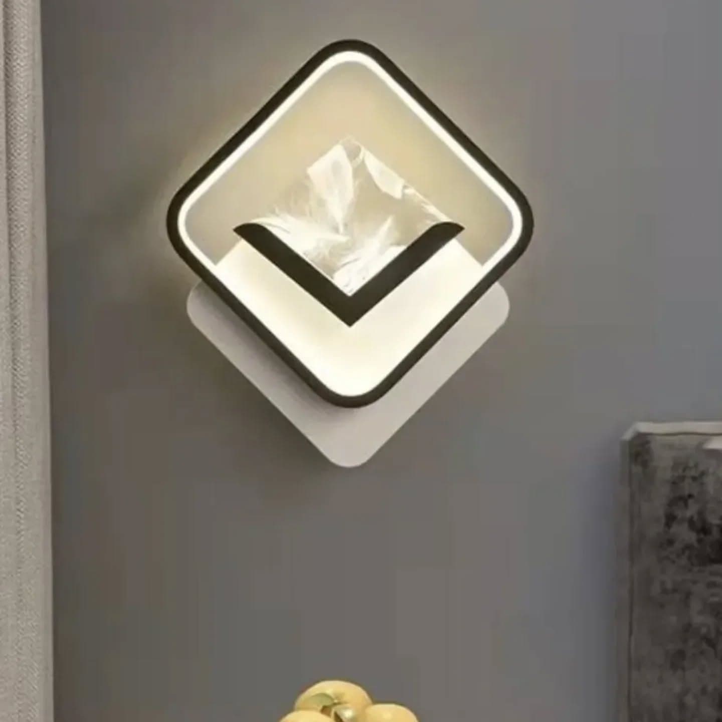 Modern Geometric Diamond Wall Light in Black, White & Gold