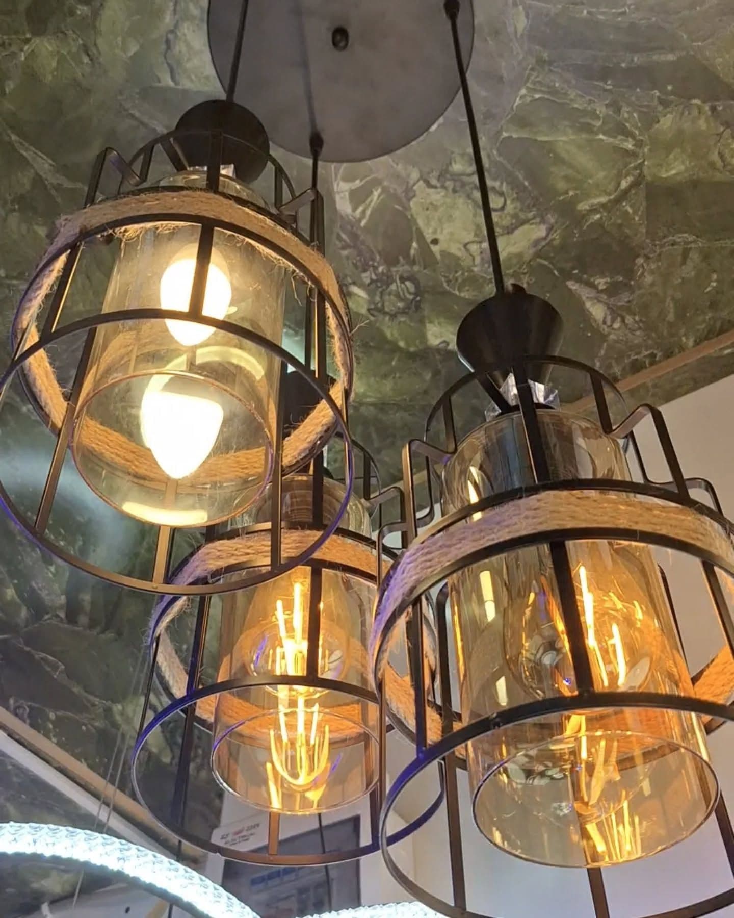Industrial Dark Bronze Rope-Accent Pendant Light with Exposed Filament Bulbs