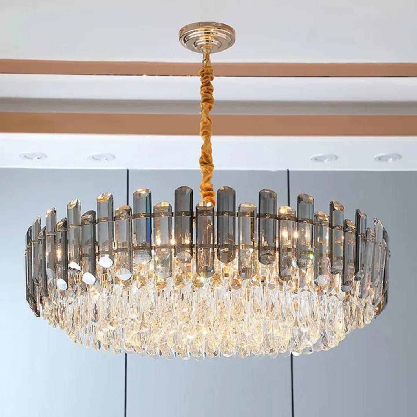 Luxurious Large Gold and Clear Crystal Tiered Chandelier
