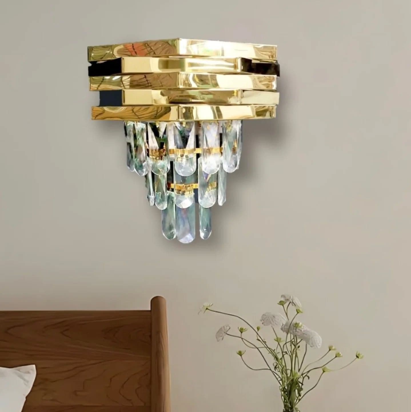 Modern Gold Crystal Tiered Wall Light