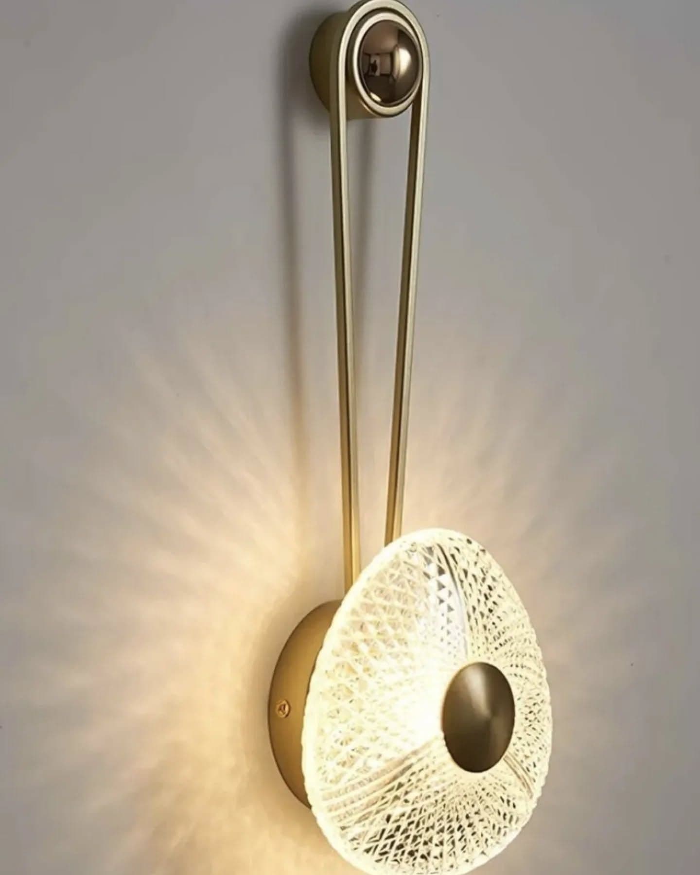 Modern Gold Brass Geometric Wall Light with Textured Glass