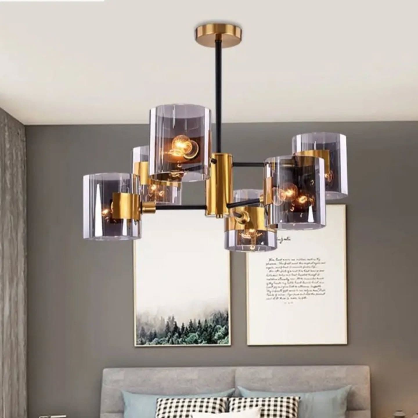Modern 6-Arm Gold Tinted Glass Chandelier