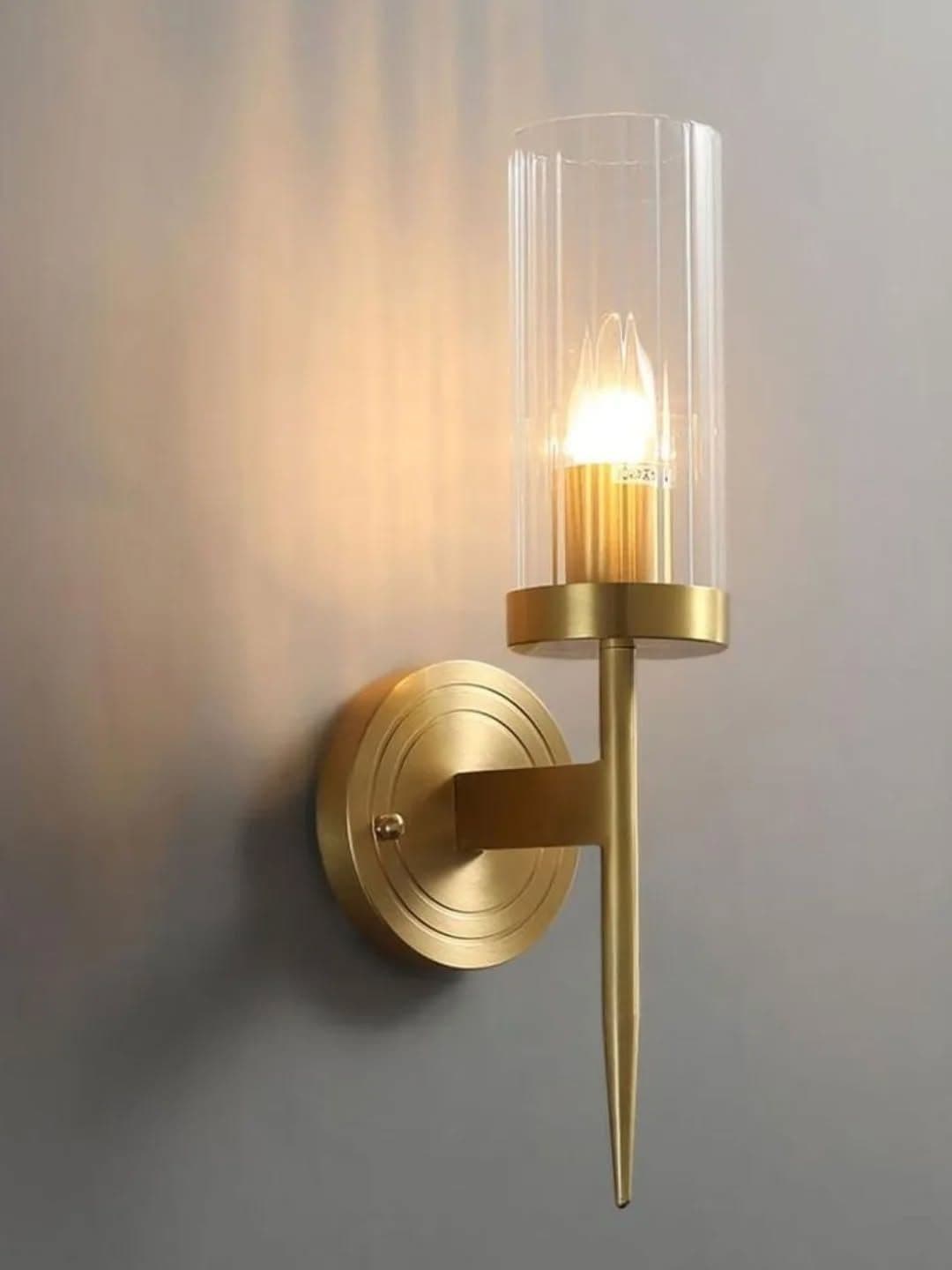 Modern Gold Brass Ribbed Glass Wall Light