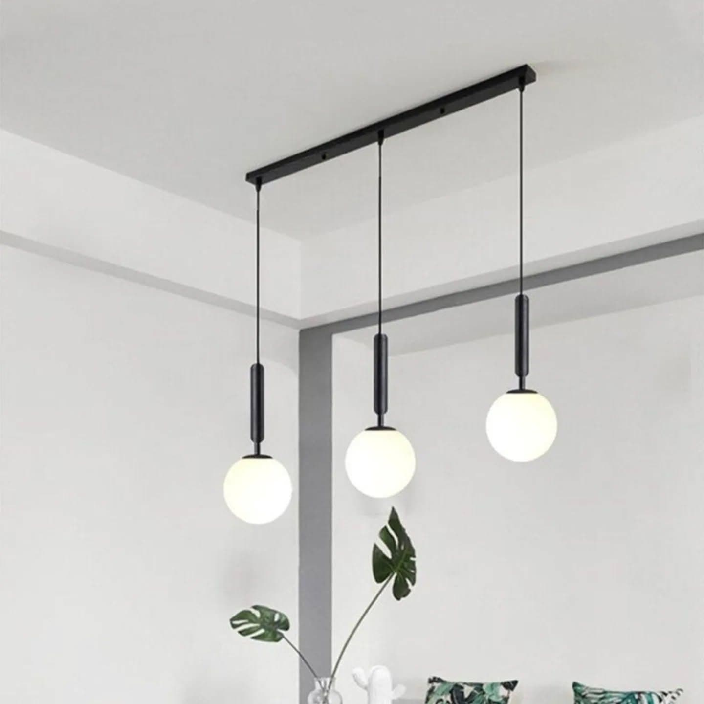 Modern Black Glass Globe Pendant Light with Adjustable Height