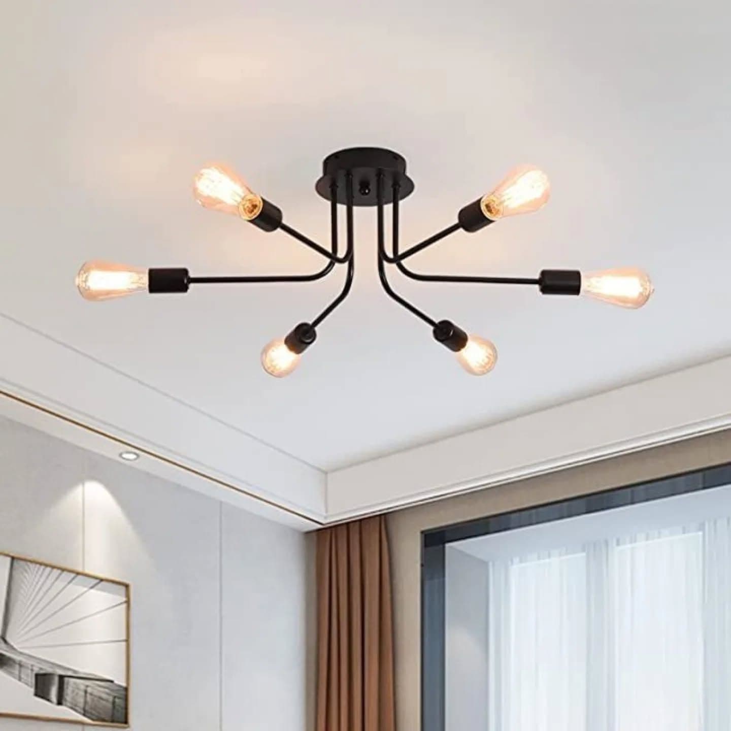 Industrial Black Spoke Chandelier with 6 Bulbs