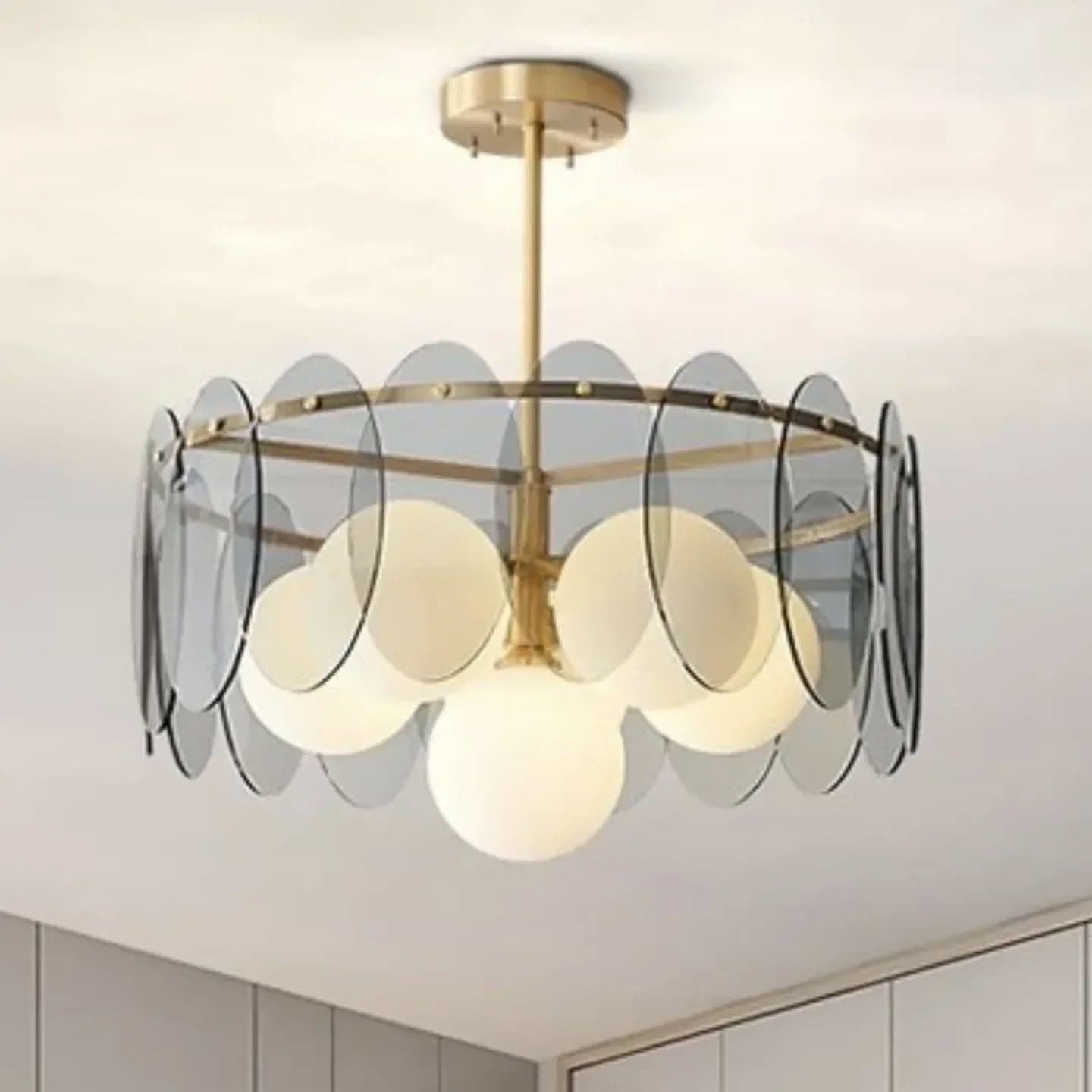 Modern Gold Globe Chandelier with Circular Glass Accents