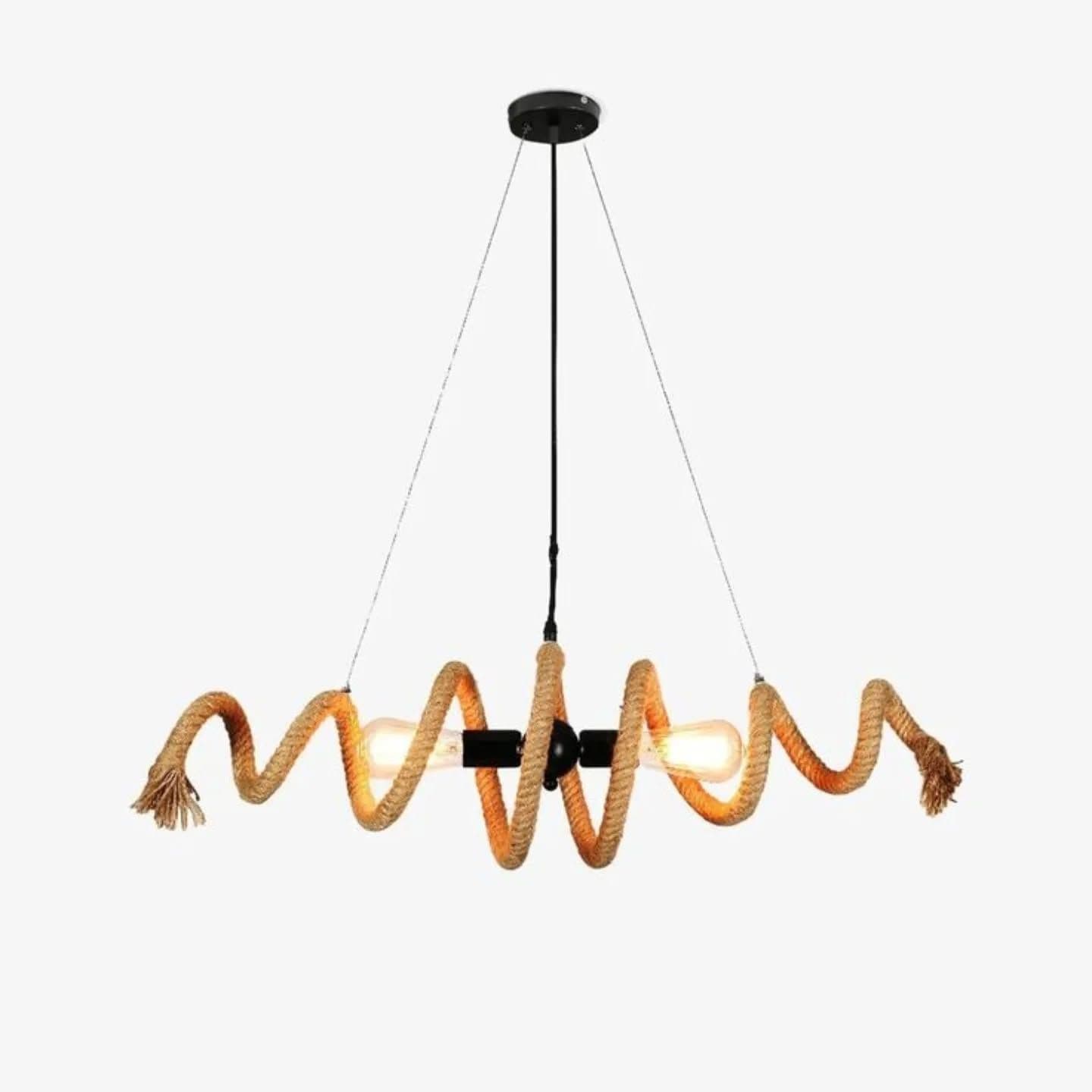 Industrial Rope Spiral Pendant Light with Exposed Bulbs - Natural & Black
