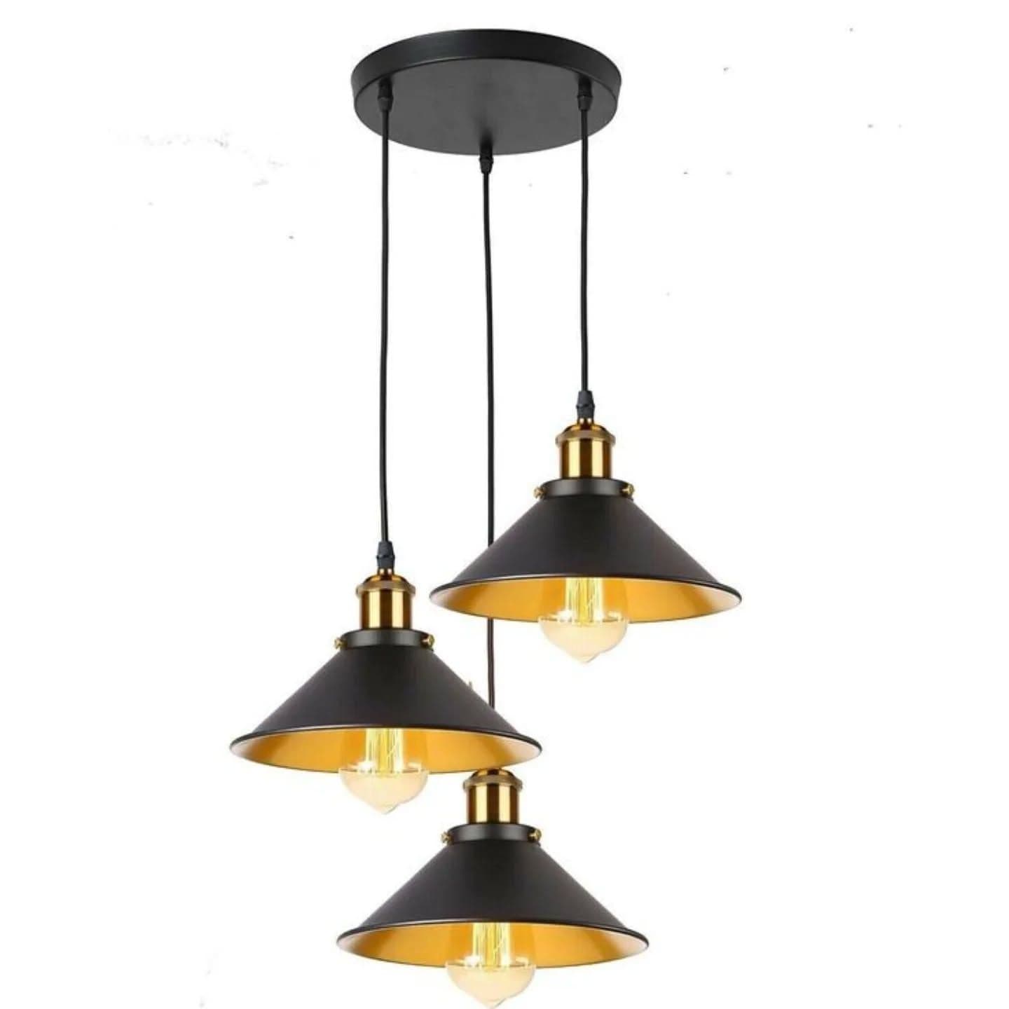 Industrial Black and Gold 3-in-1 Cluster Pendant Light