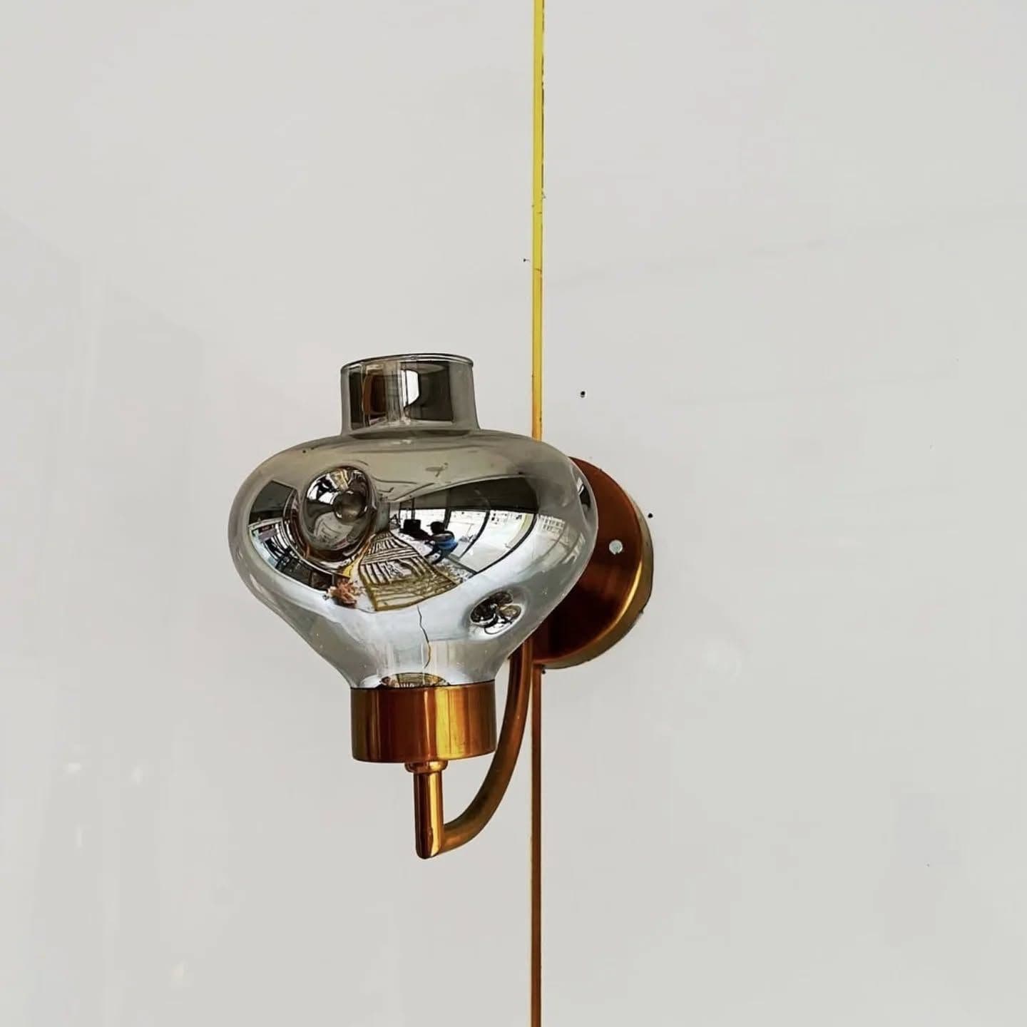 Vintage Gold Brass Smoky Glass Wall Light