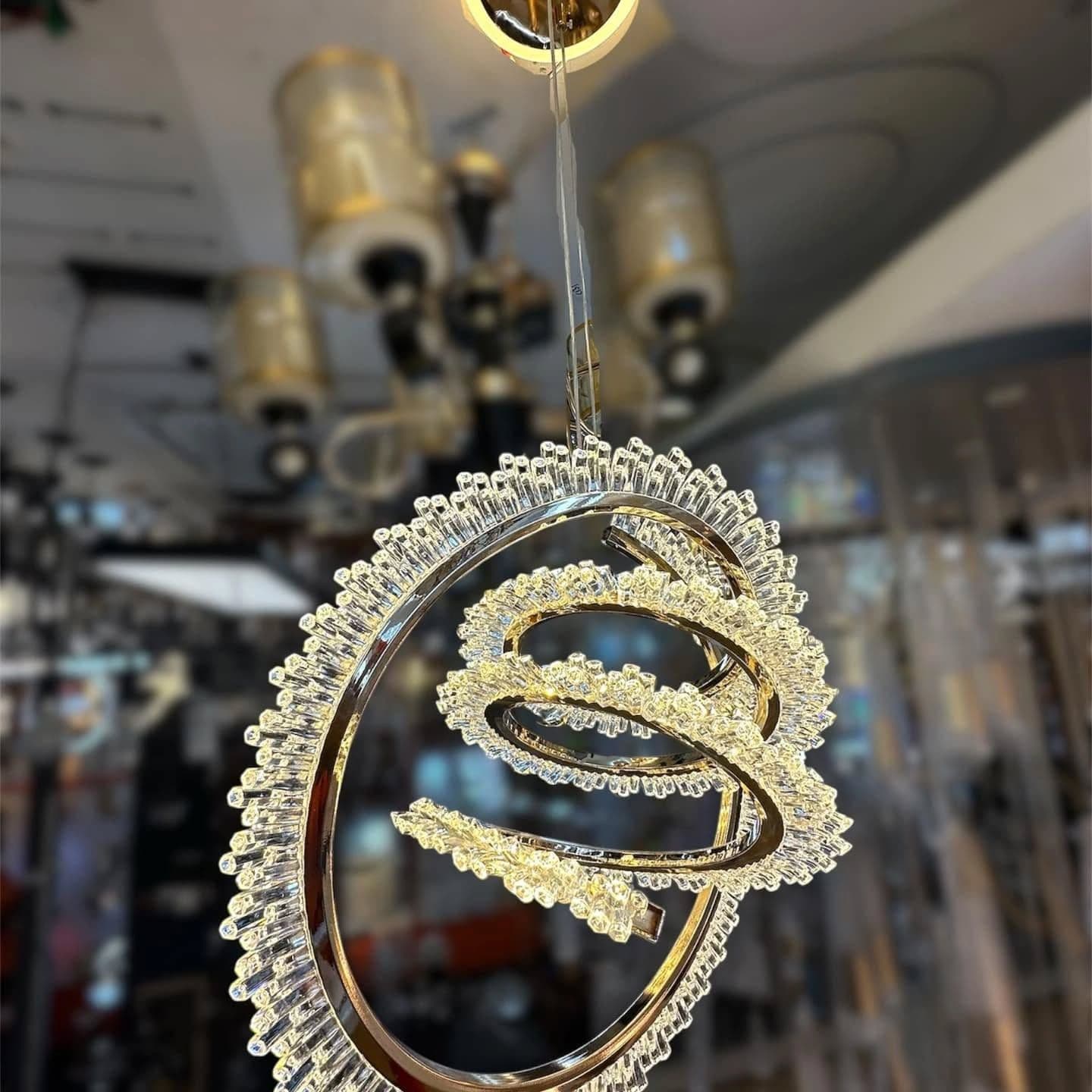 Modern Chrome Crystal Spiral Chandelier - Large
