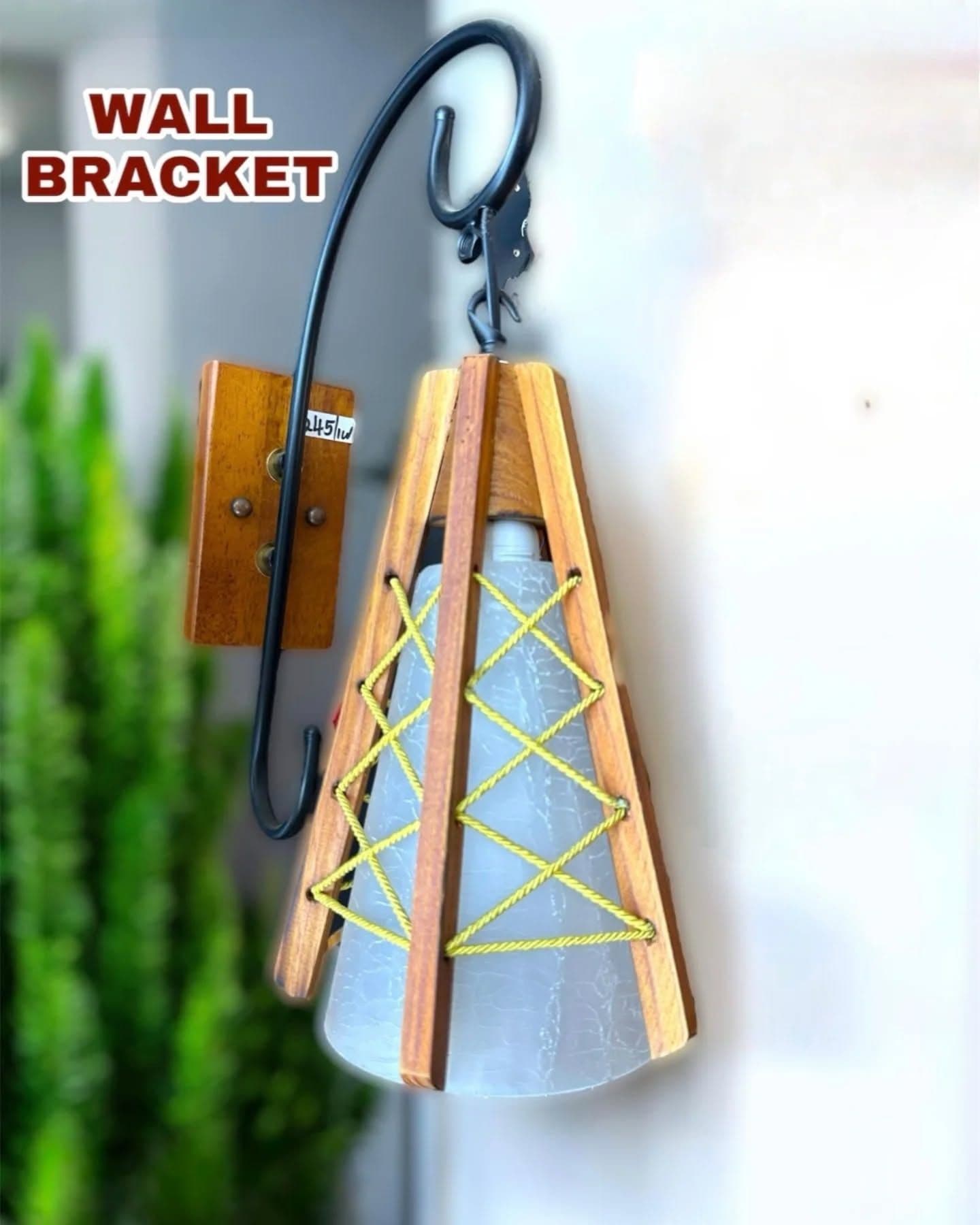 Rustic Brown Wooden and Metal Wall Light with Decorative Rope Detail