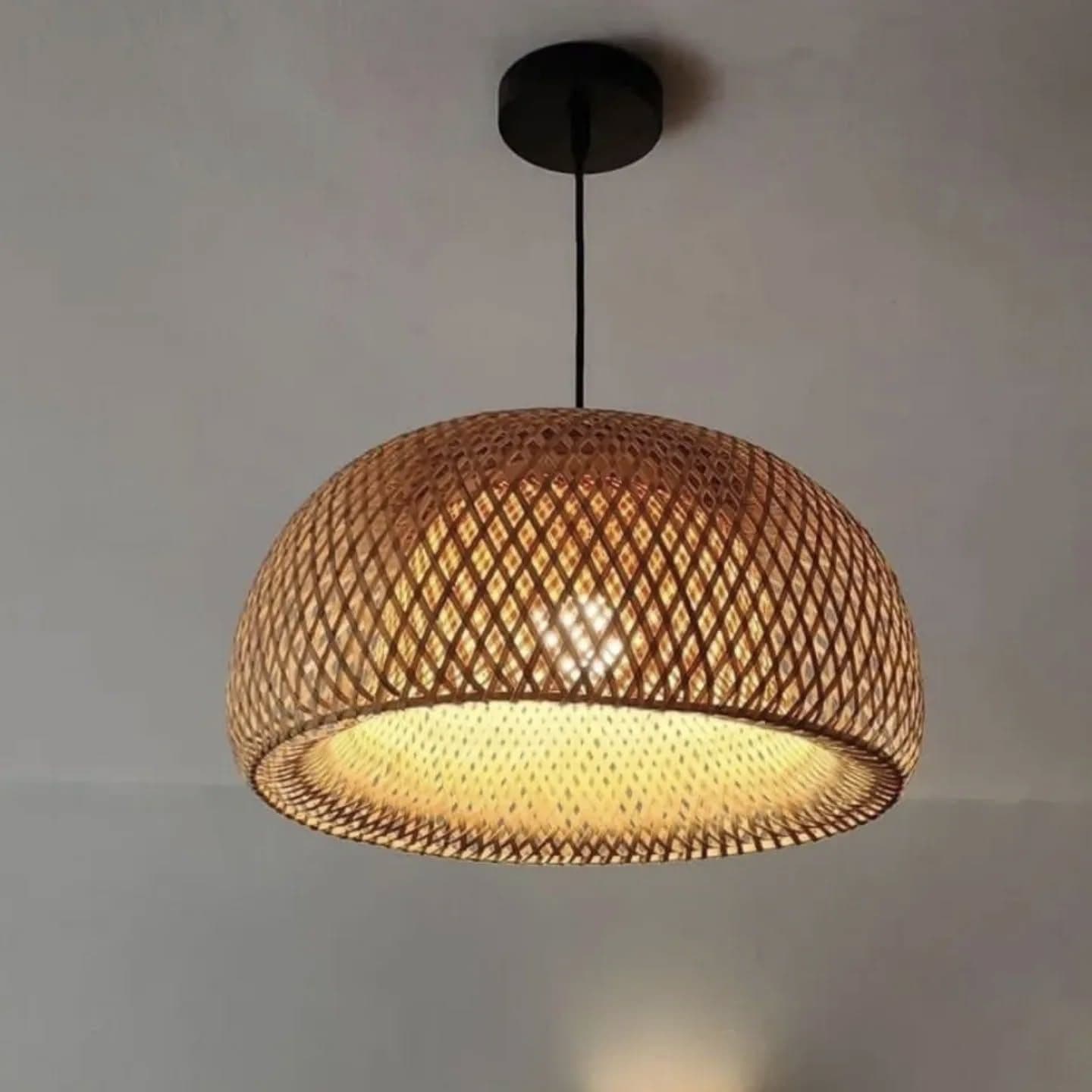 Handwoven Bamboo Wood Pendant Light in Natural Finish