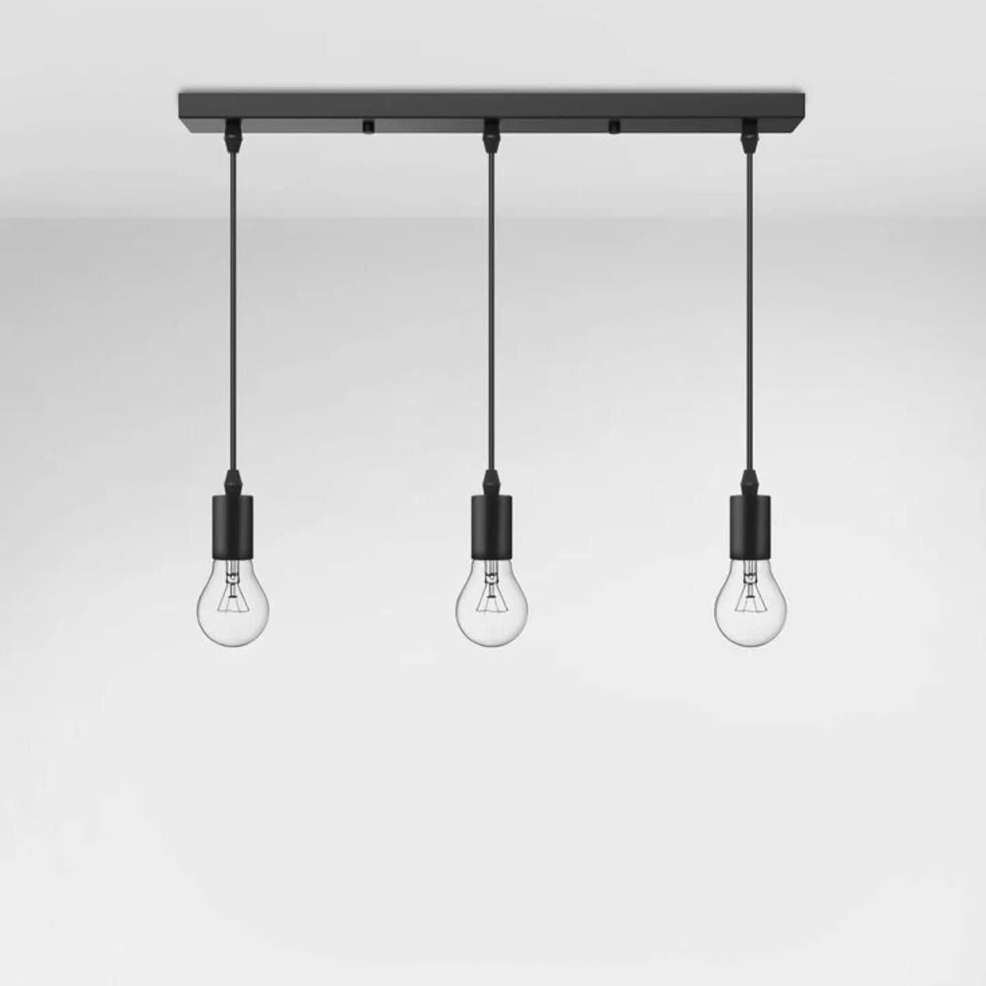 Minimalist Black Metal Three-Light Pendant with Adjustable Cord
