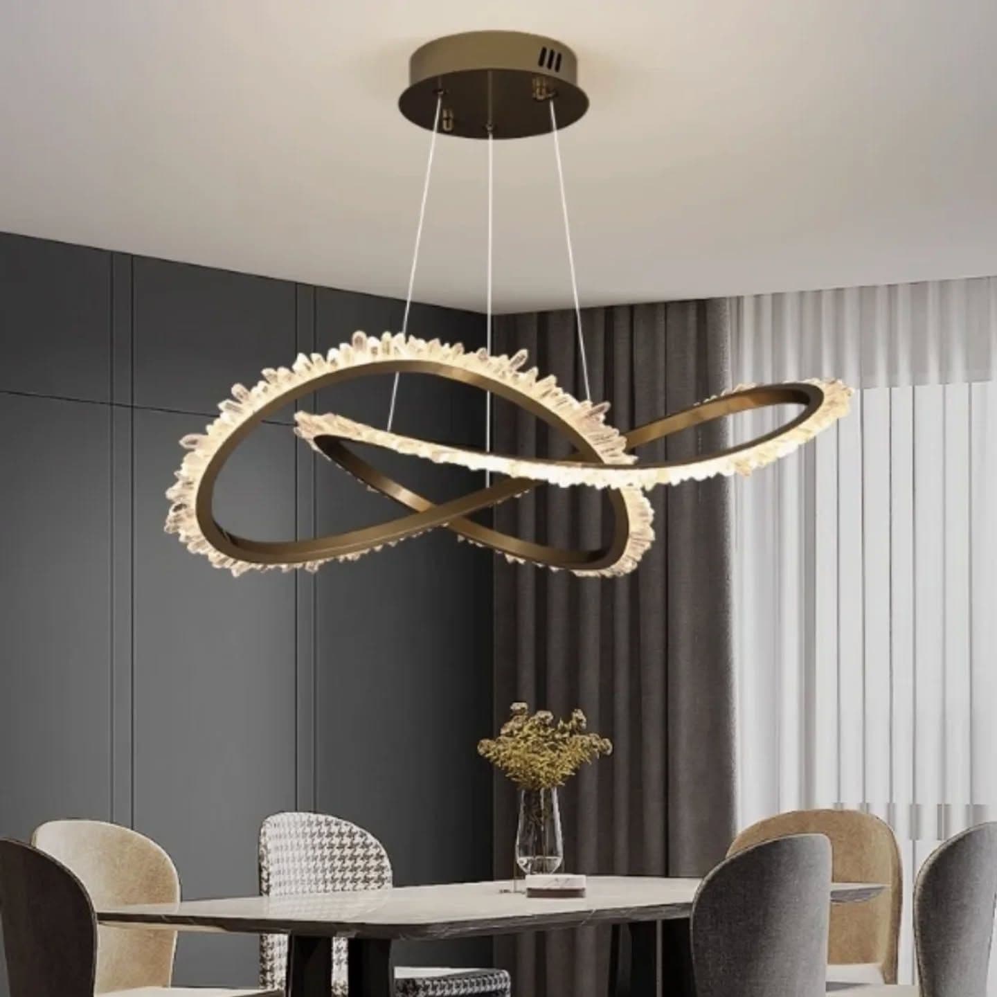 Modern Gold Crystal Multi-Ring Chandelier with Integrated LEDs