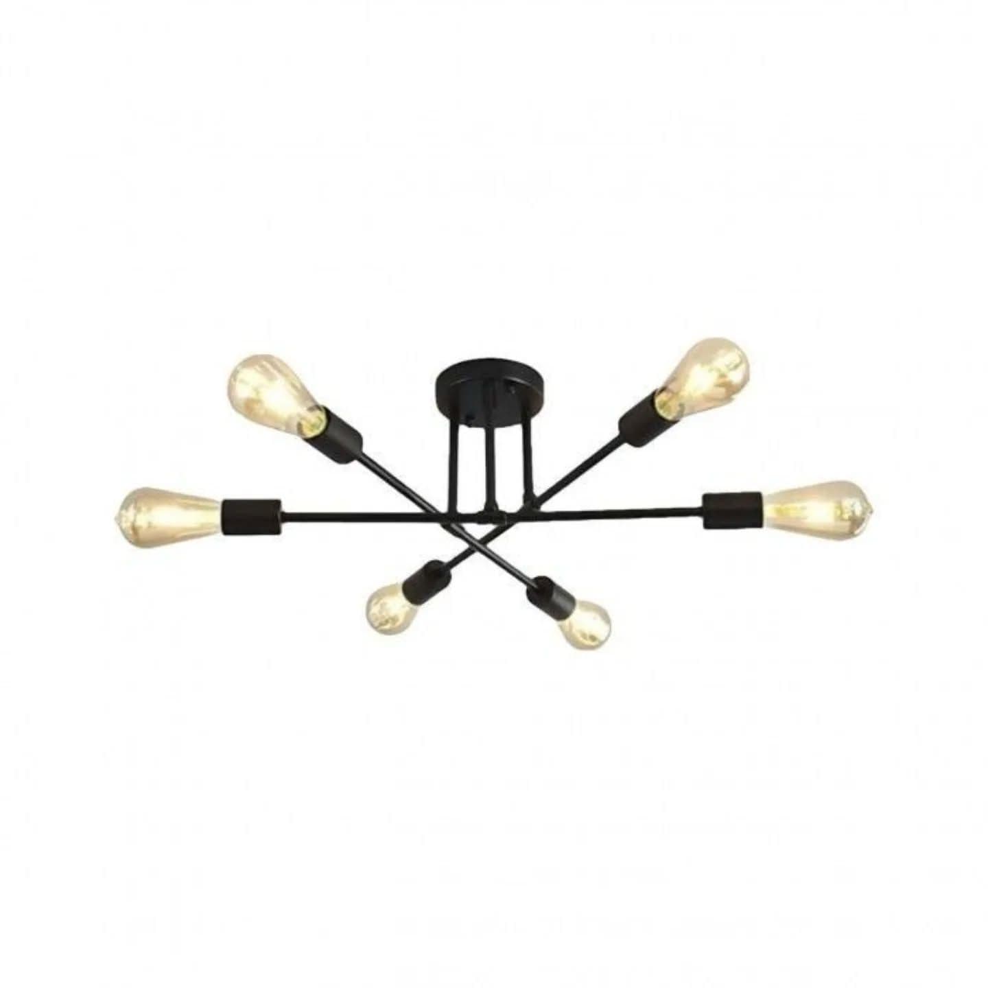 Industrial Black Metal Chandelier with Exposed Edison Bulbs