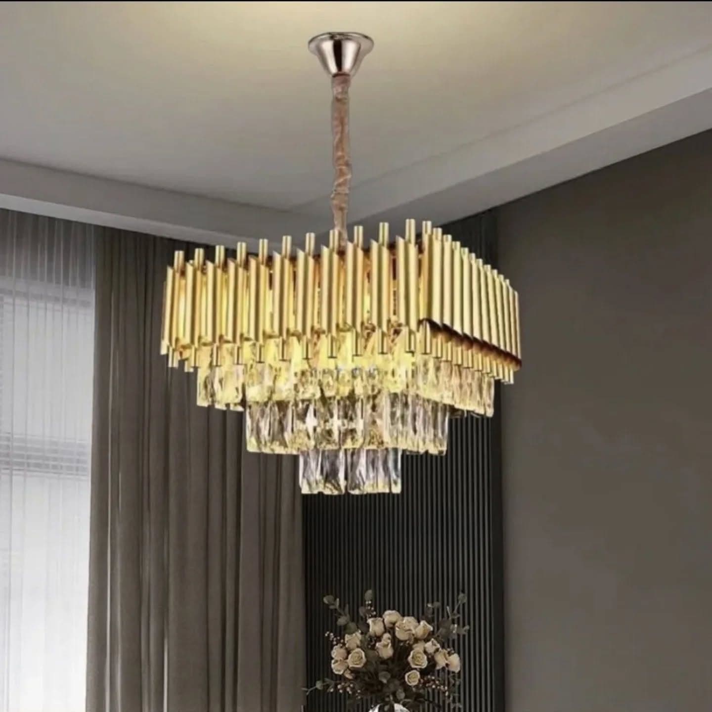 Modern Tiered Gold Crystal Chandelier