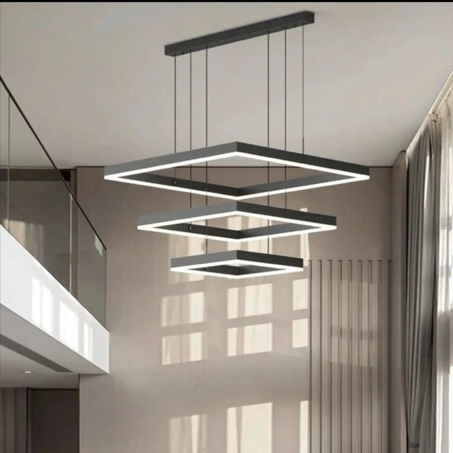Modern Matte Black Square LED Pendant Light - Large
