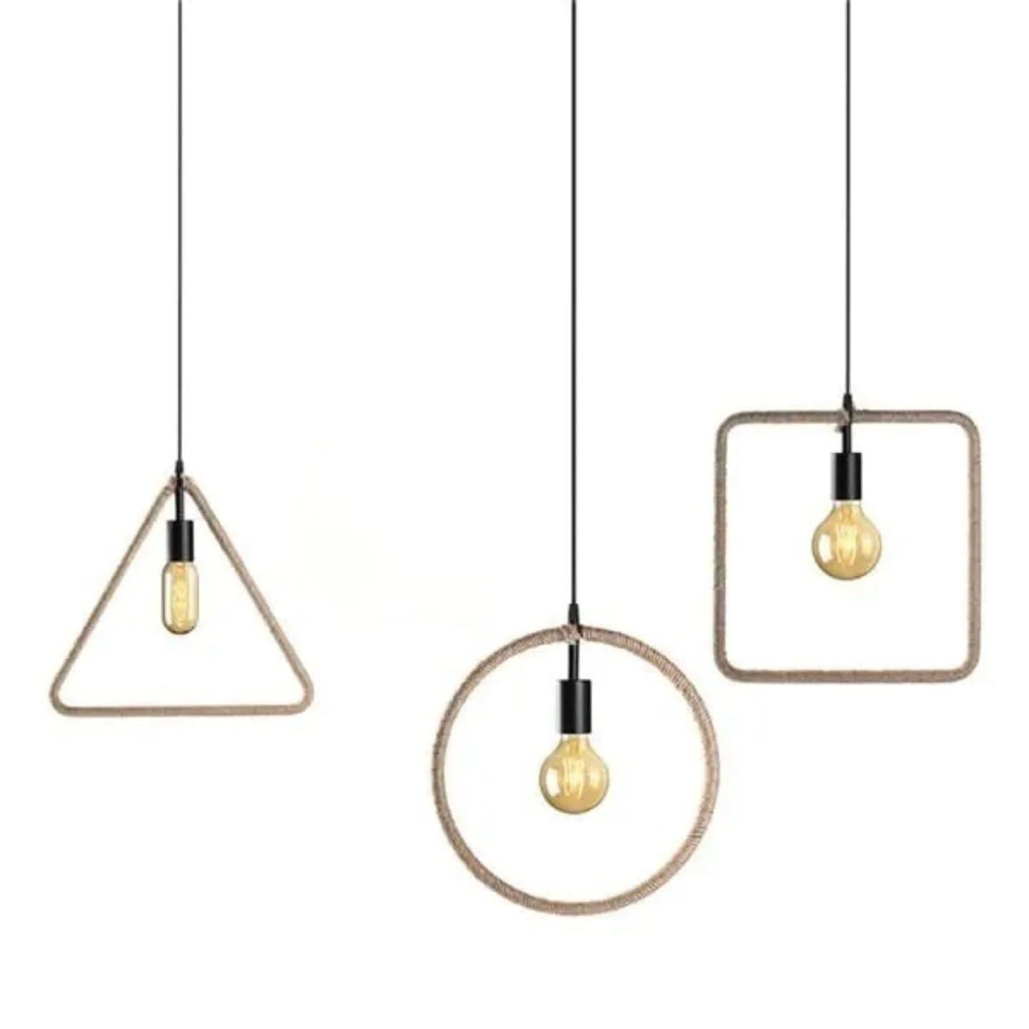 Industrial Rope-Wrapped Geometric Pendant Light - Natural Rope & Metal